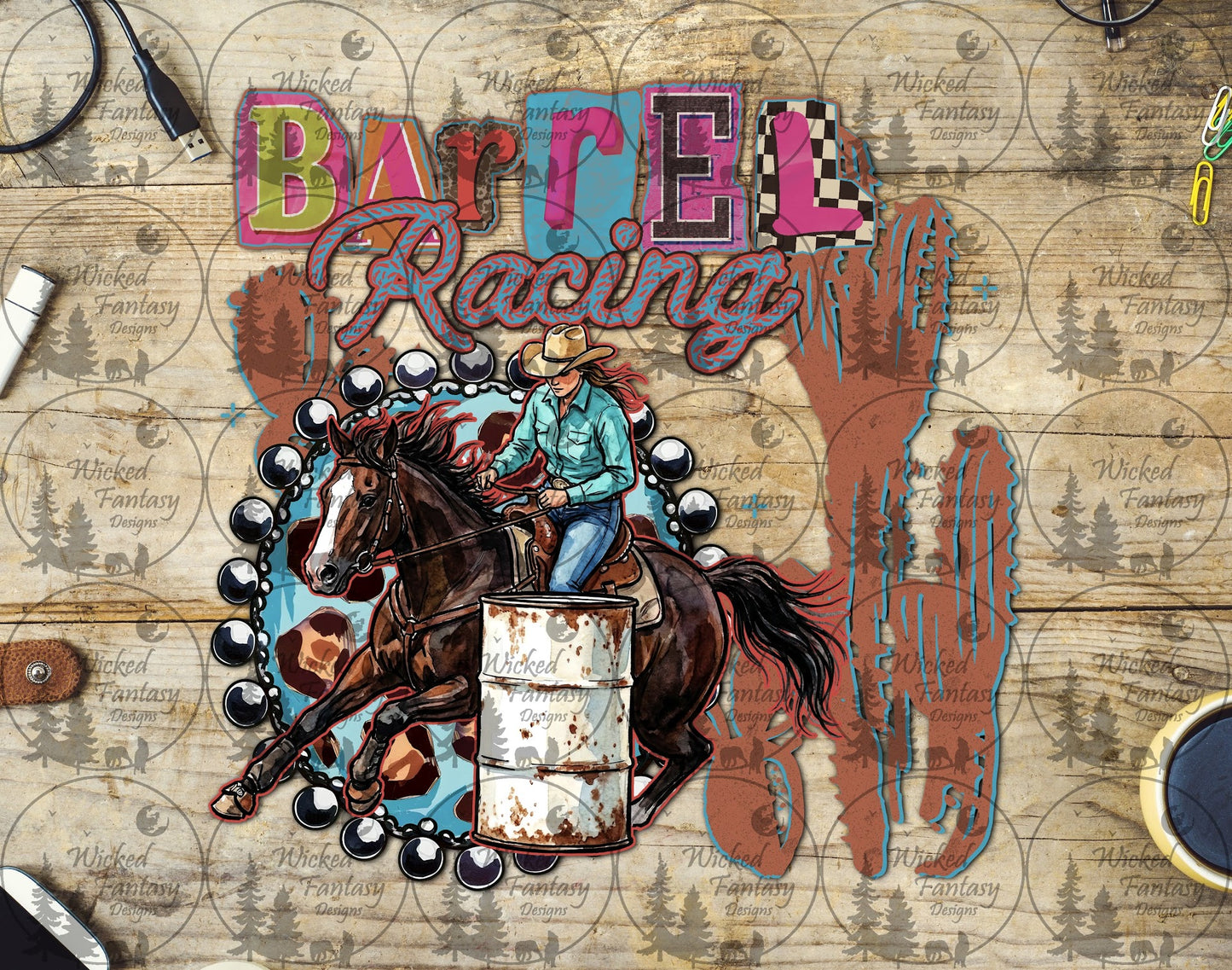 UVDTF Barrel Racing Riding Concho and Cactus