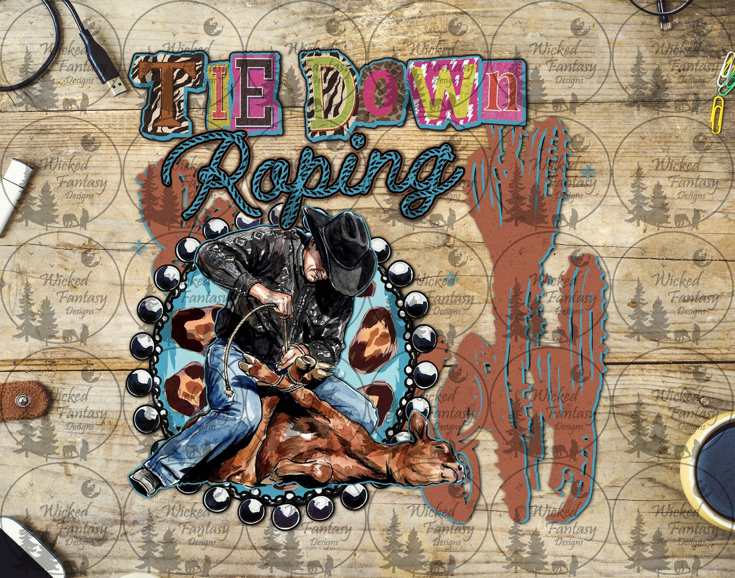 UVDTF Tie Down Roping Concho and Cactus