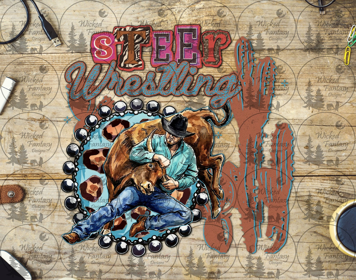 UVDTF Steer Wrestling Concho and Cactus