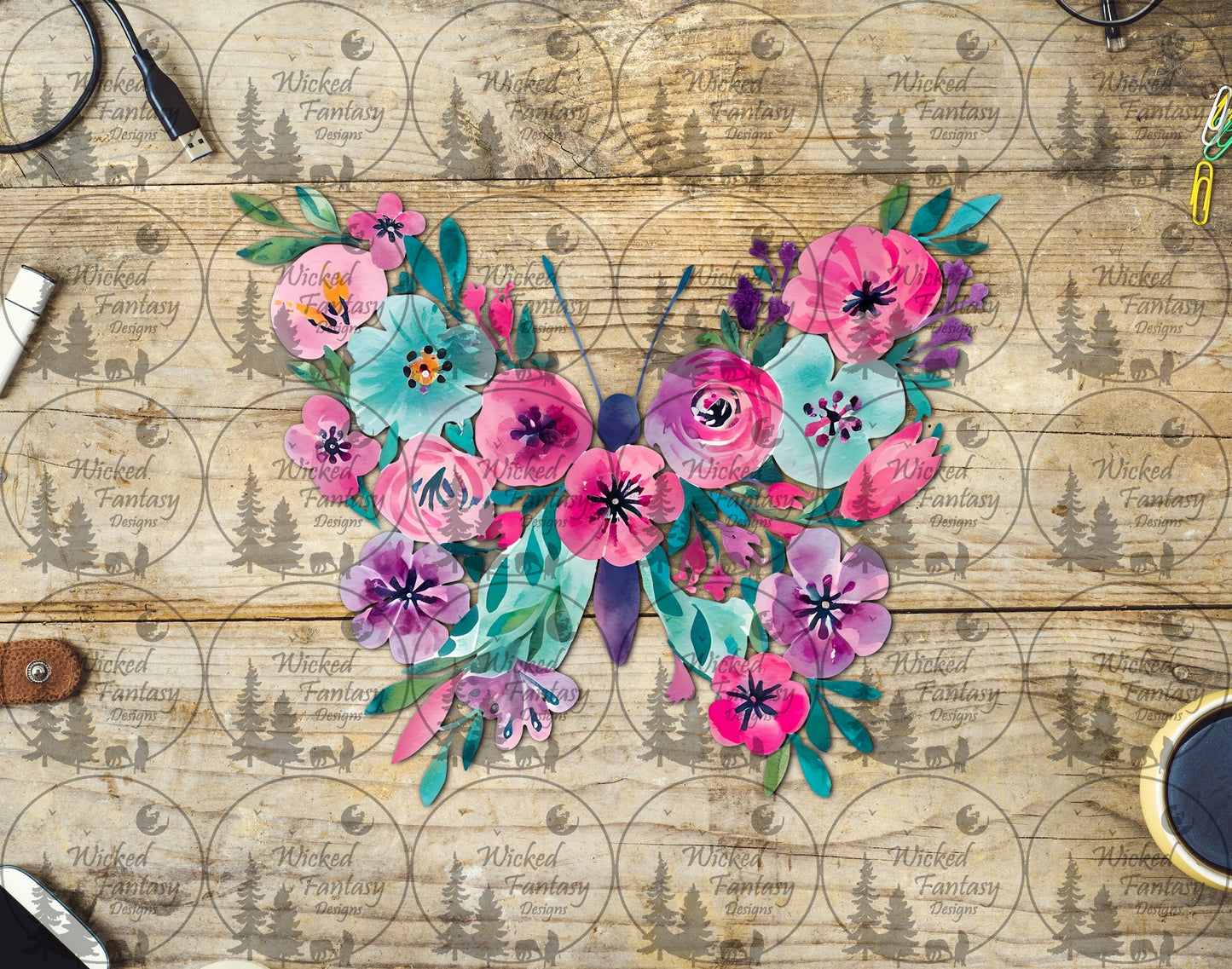 UVDTF Pink and Aqua Floral Butterfly