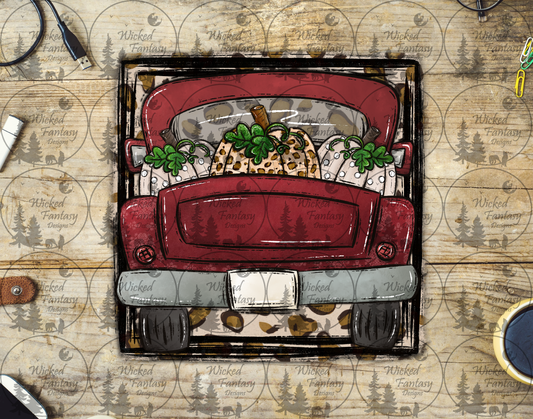 UVDTF Vintage Red Truck with Pumpkins