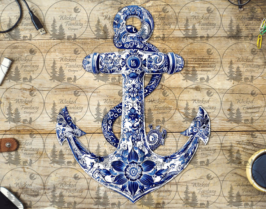 UVDTF Chinoiserie Painted Anchor and Octopus Arm