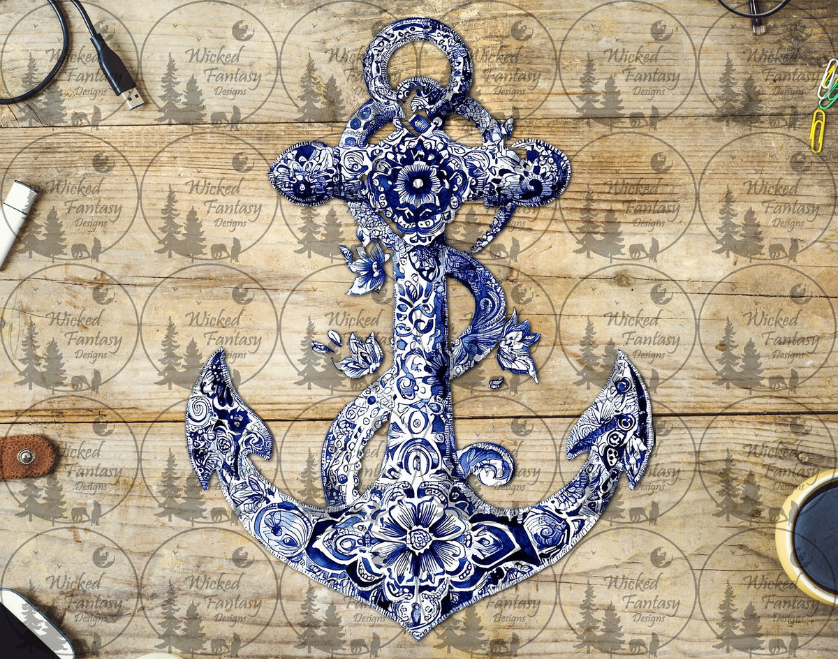 UVDTF Chinoiserie Painted Anchor and Flowers