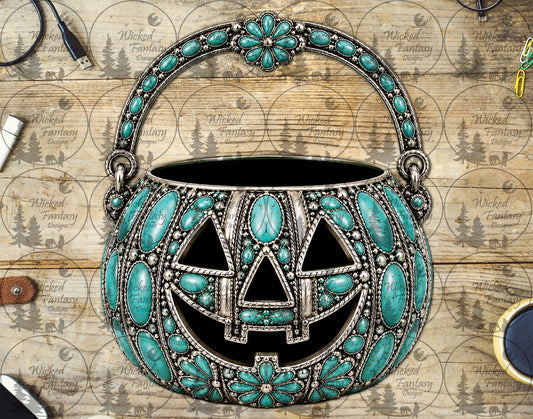 UVDTF Turquoise and Silver Jack O Lantern Bucket