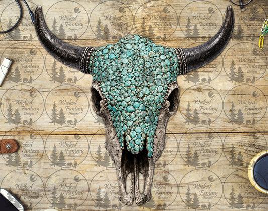 UVDTF Turquoise Covered Cow Skull