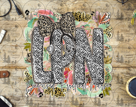 UVDTF Licensed Practical Nurse Floral Dalmatian Dots