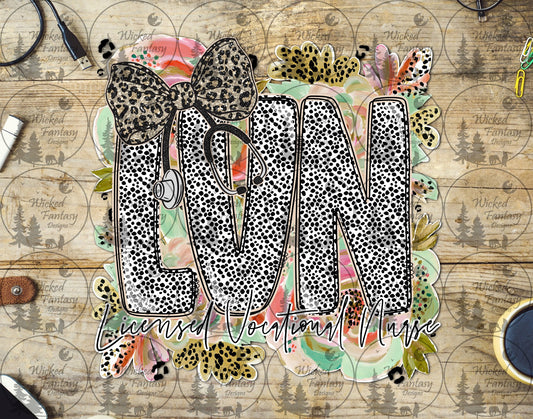 UVDTF Licensed Vocational Nurse Floral Dalmatian Dots