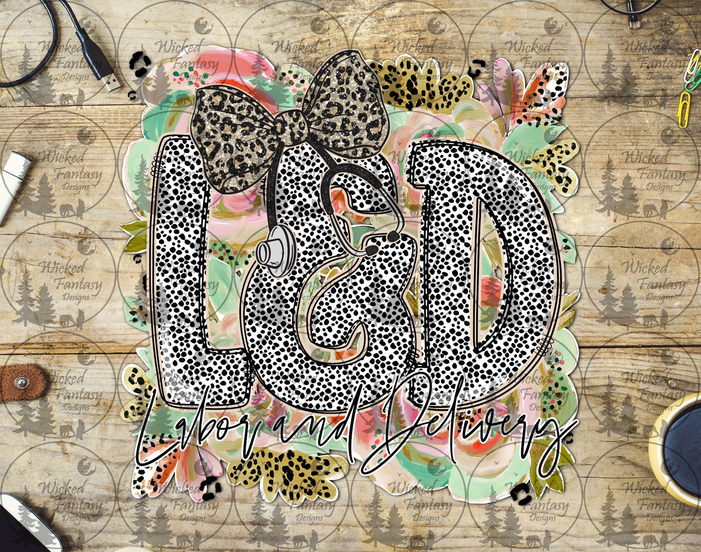 UVDTF Labor and Delivery Floral Dalmatian Dots