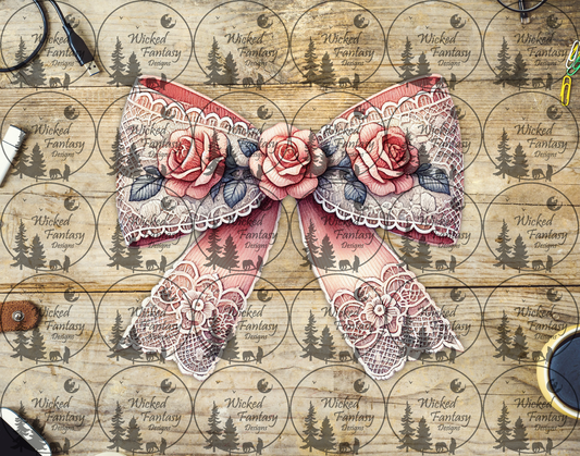UVDTF Pink Lace Bow with Roses