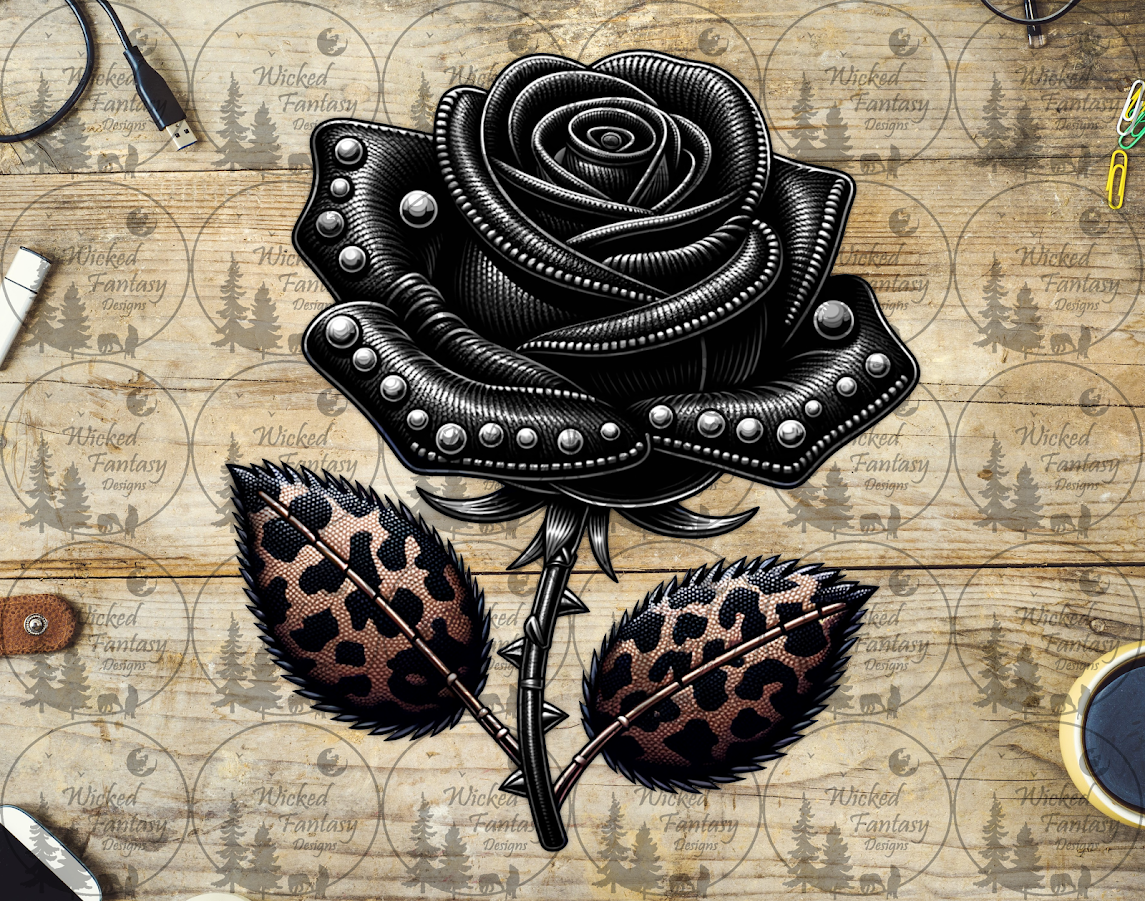 UVDTF Black Rose with Leopard Leaves