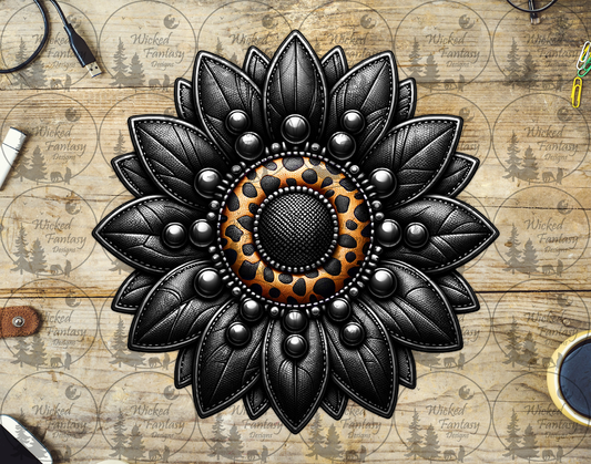 UVDTF Black Faux Leather Sunflower