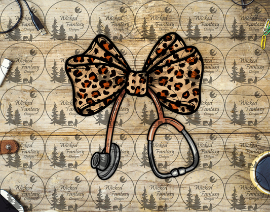 UVDTF Leopard Print and Stethoscope Bow