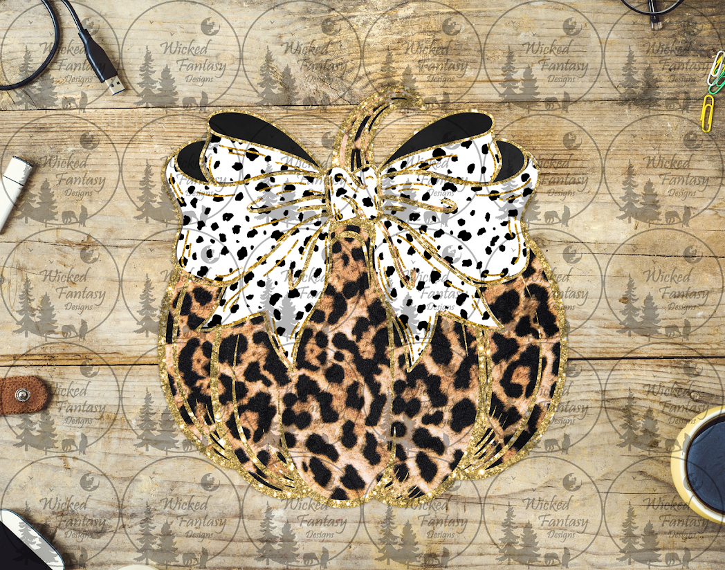 UVDTF Leopard Print Pumpkin with Dotted Bow