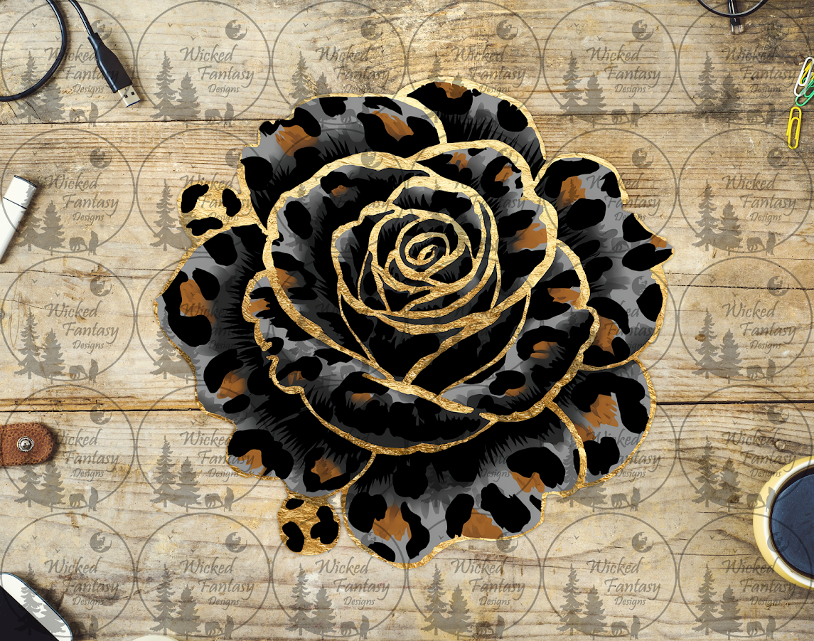 UVDTF Grey Leopard Print Rose