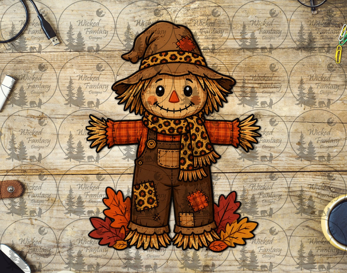 UVDTF Cute Scarecrow with Leopard Scarf