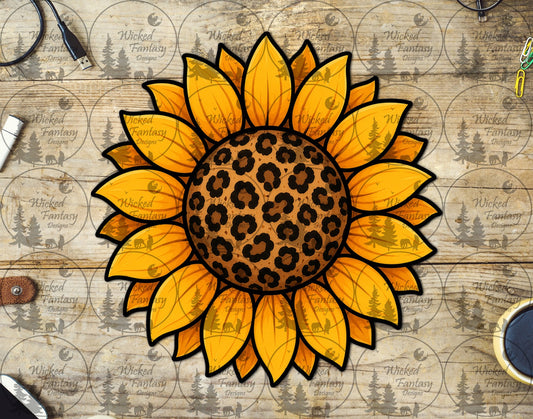 UVDTF Sunflower with Leopard Print
