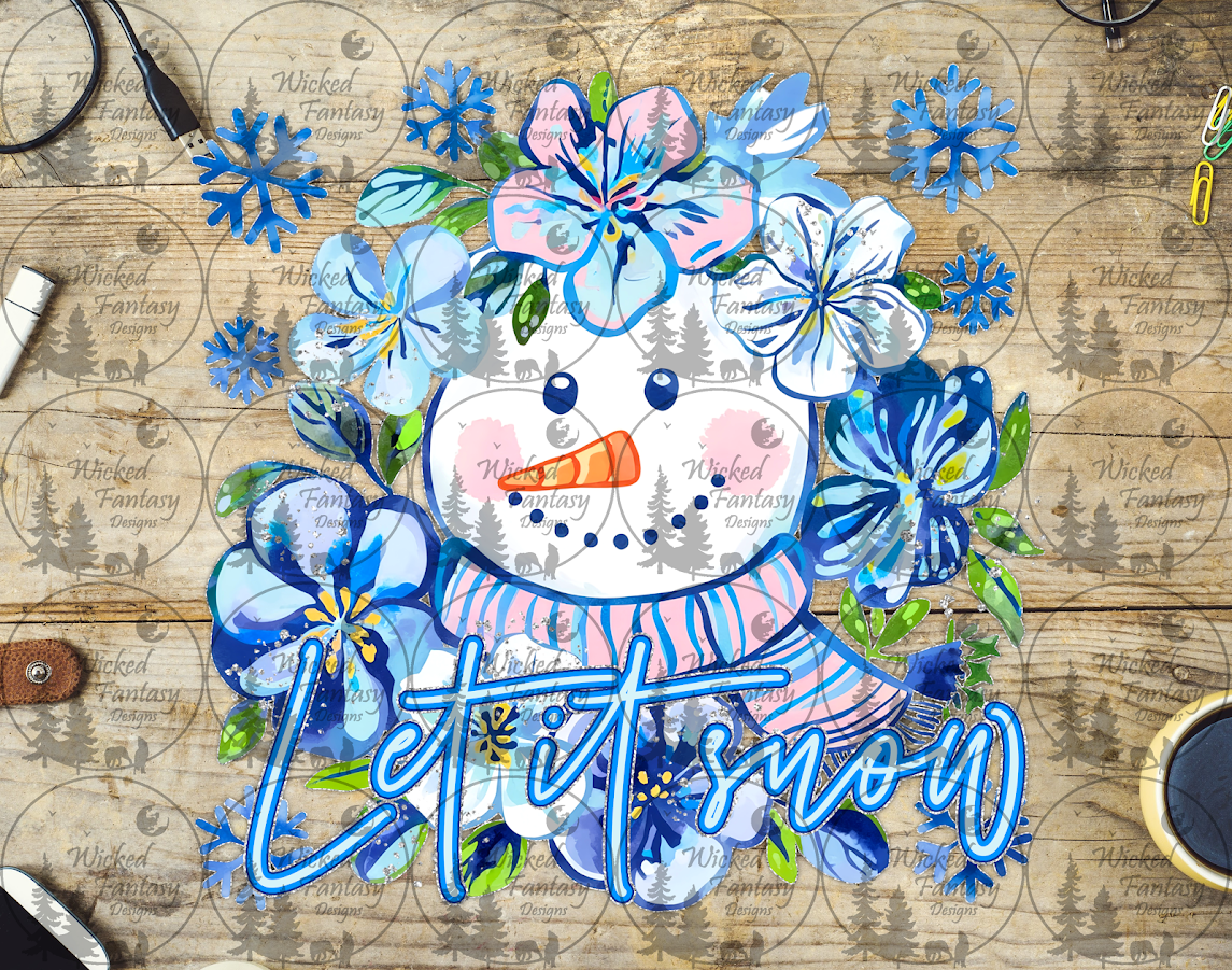 UVDTF Let It Snow Blue Flowers and Snowman