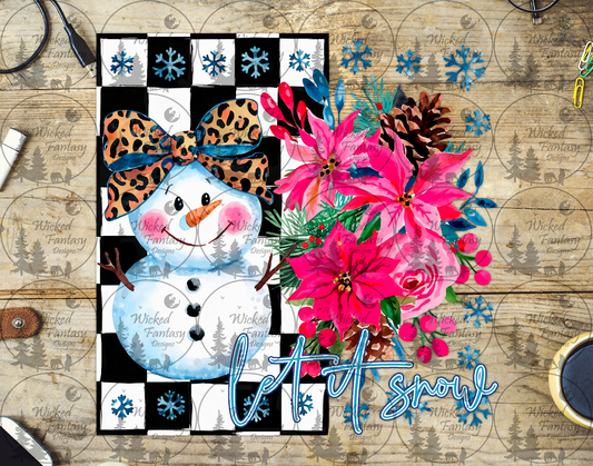 UVDTF Let It Snow Snowman with Leopard Bow  Checkered
