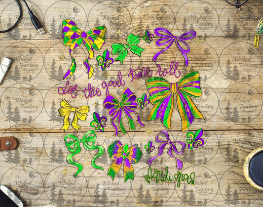 UVDTF Let The Good Time Roll Mardi Gras Bows Element 7"x9"