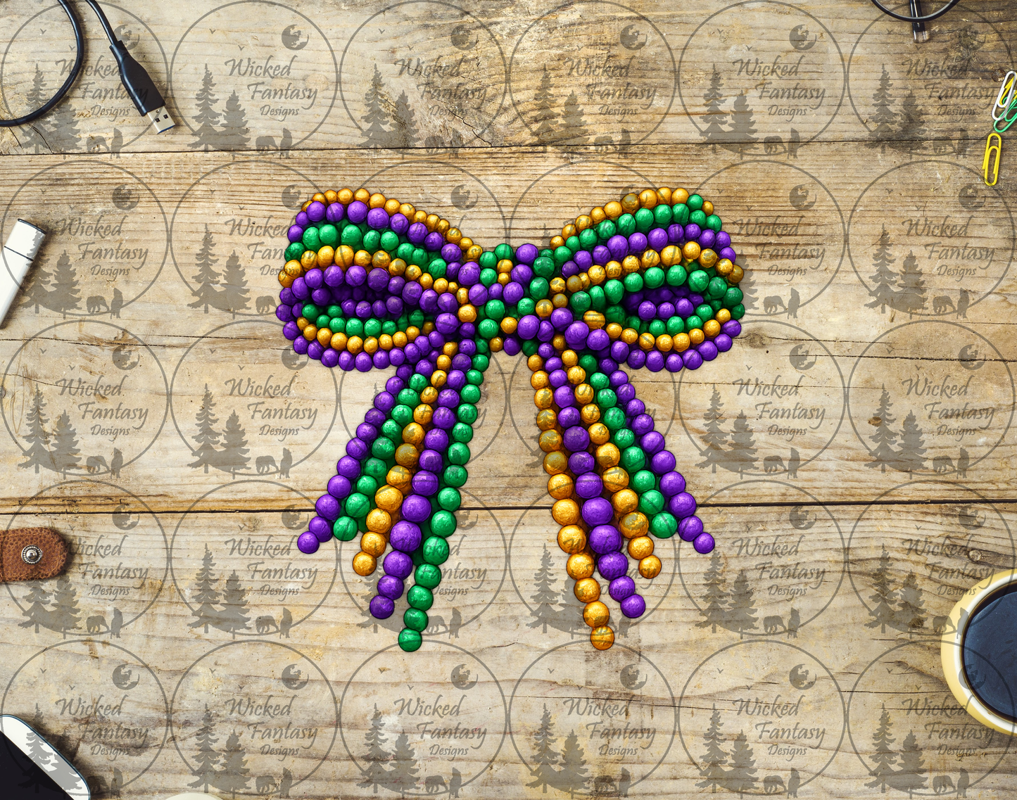 UVDTF Mardi Gras Beaded Bow