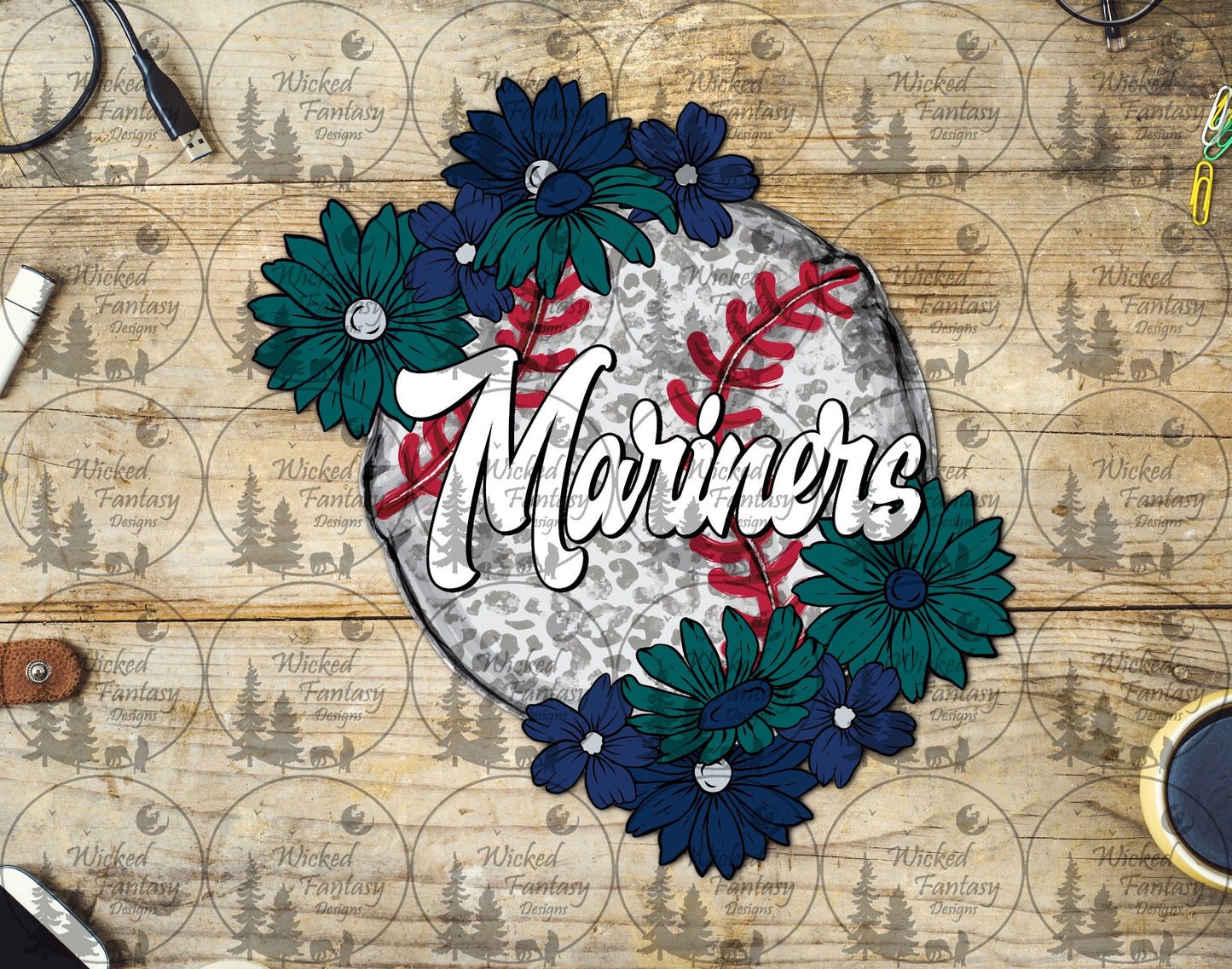 UVDTF Baseball Leopard Floral Mariner
