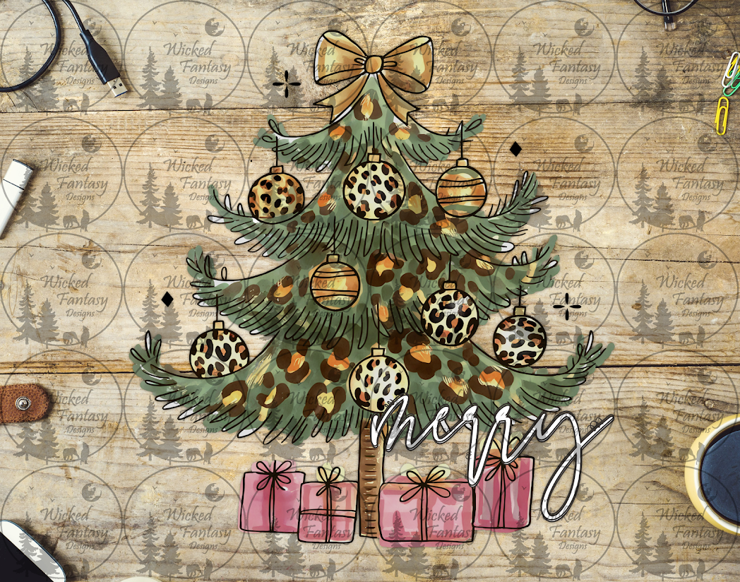 UVDTF Merry Leopard Print Christmas Tree