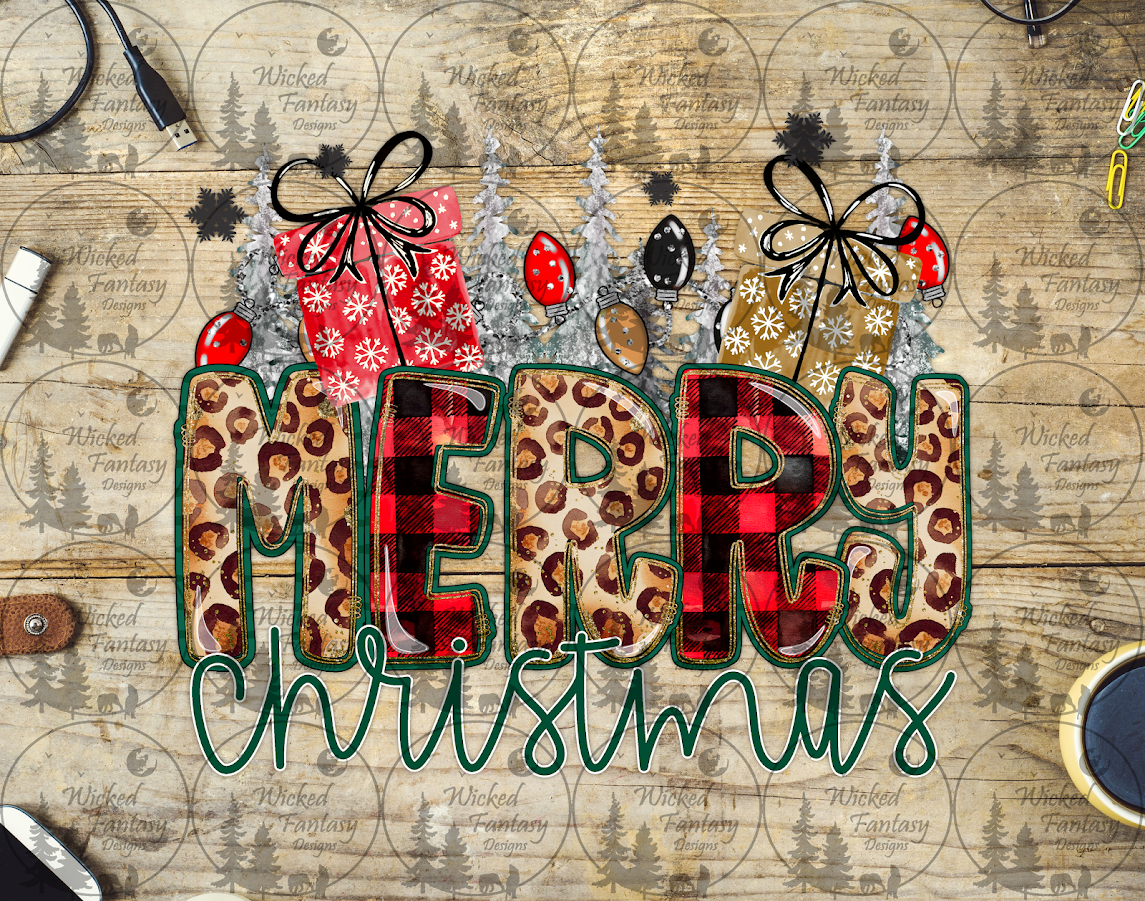 UVDTF Merry Christmas Plaid and Leopard Letters