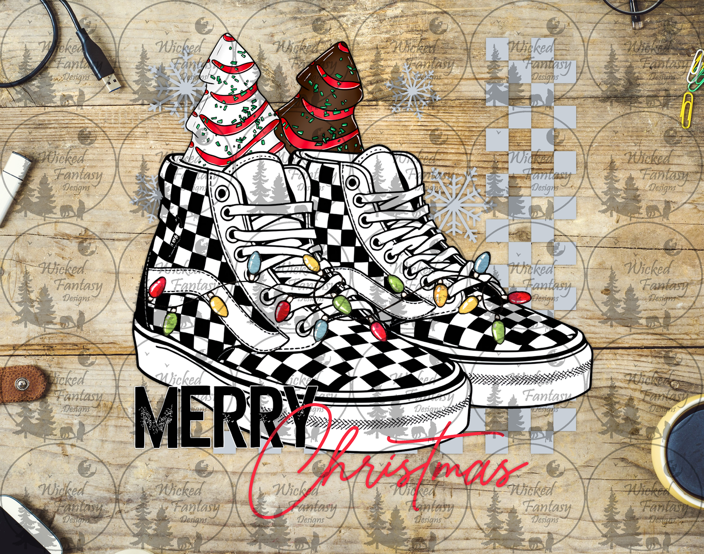 UVDTF Merry Christmas Checkered Shoes