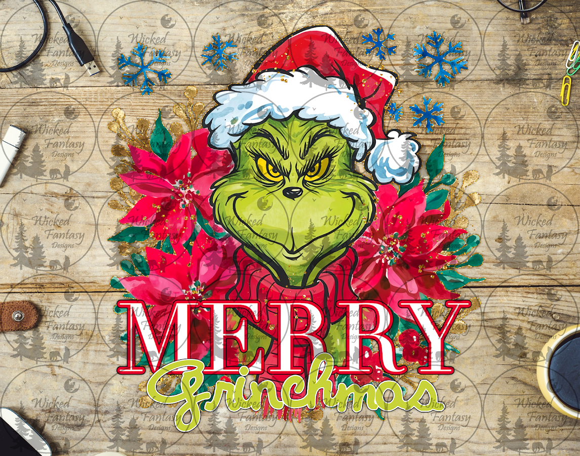 UVDTF Merry Christmas Green with Poinsettias