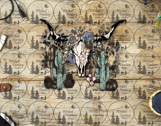 UVDTF Cow Skull with Leopard Print and Succulents