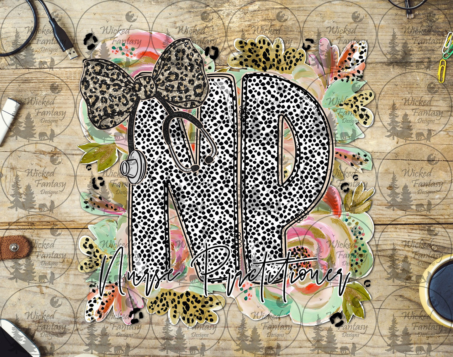 UVDTF Nurse Practitioner Floral Dalmatian Dots