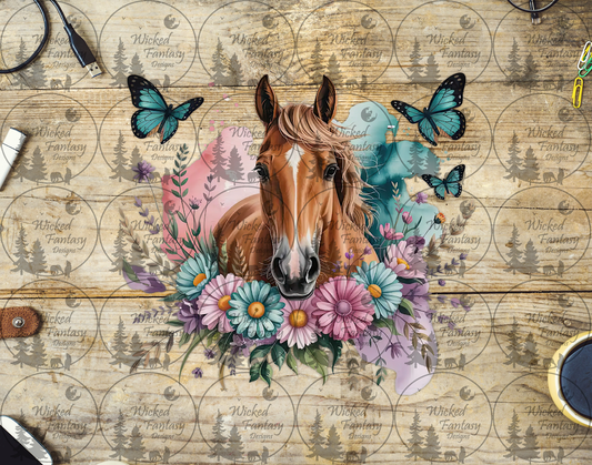 UVDTF Chestnut Horse and Butterflies