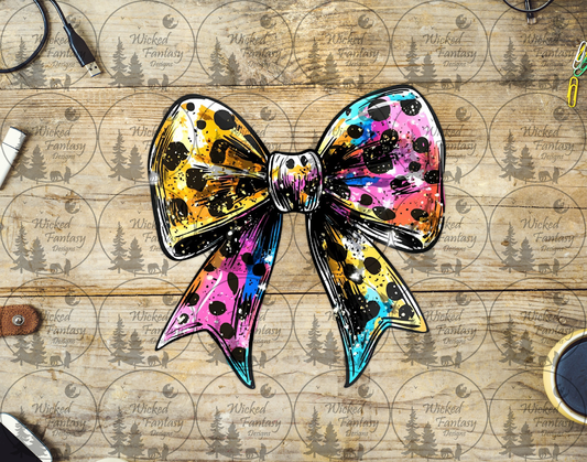 UVDTF Pink Yellow and Blue Spotted Bow