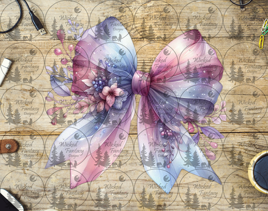 UVDTF Pastel Pink and Purple Bow with Flower Arrangement