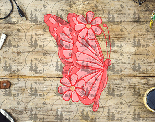UVDTF Pink Butterfly with Daisies