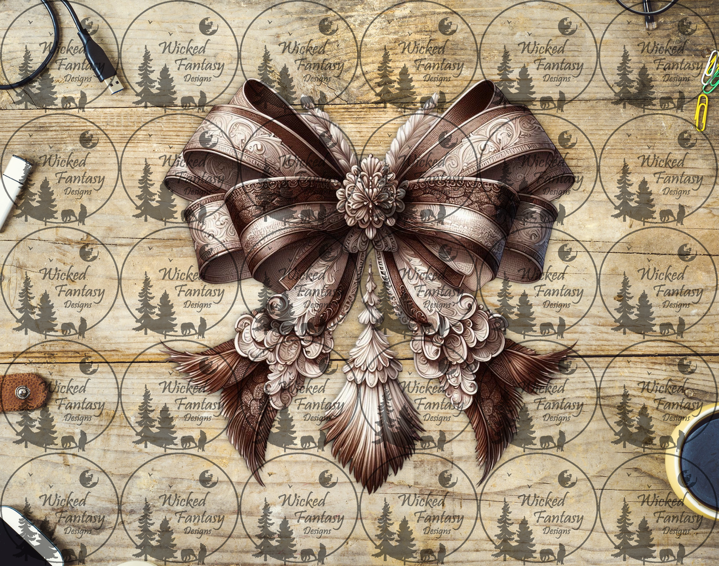 UVDTF Elegant Brown Filagree Bow with Fringe