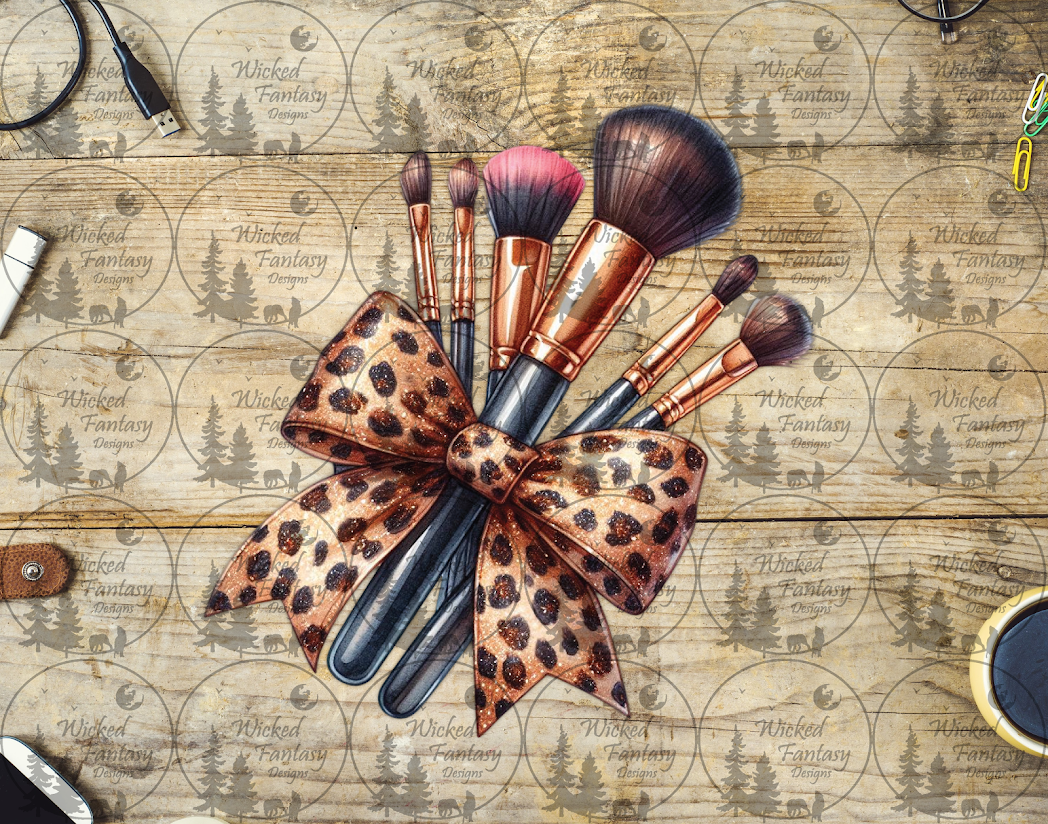 UVDTF Makeup Brushes and Leopard Print Bow