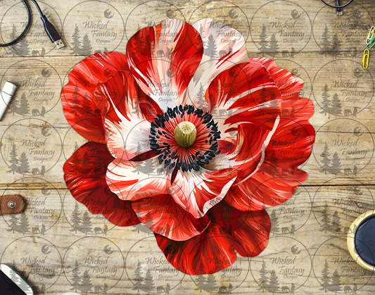 UVDTF Red and White Variegated Flower