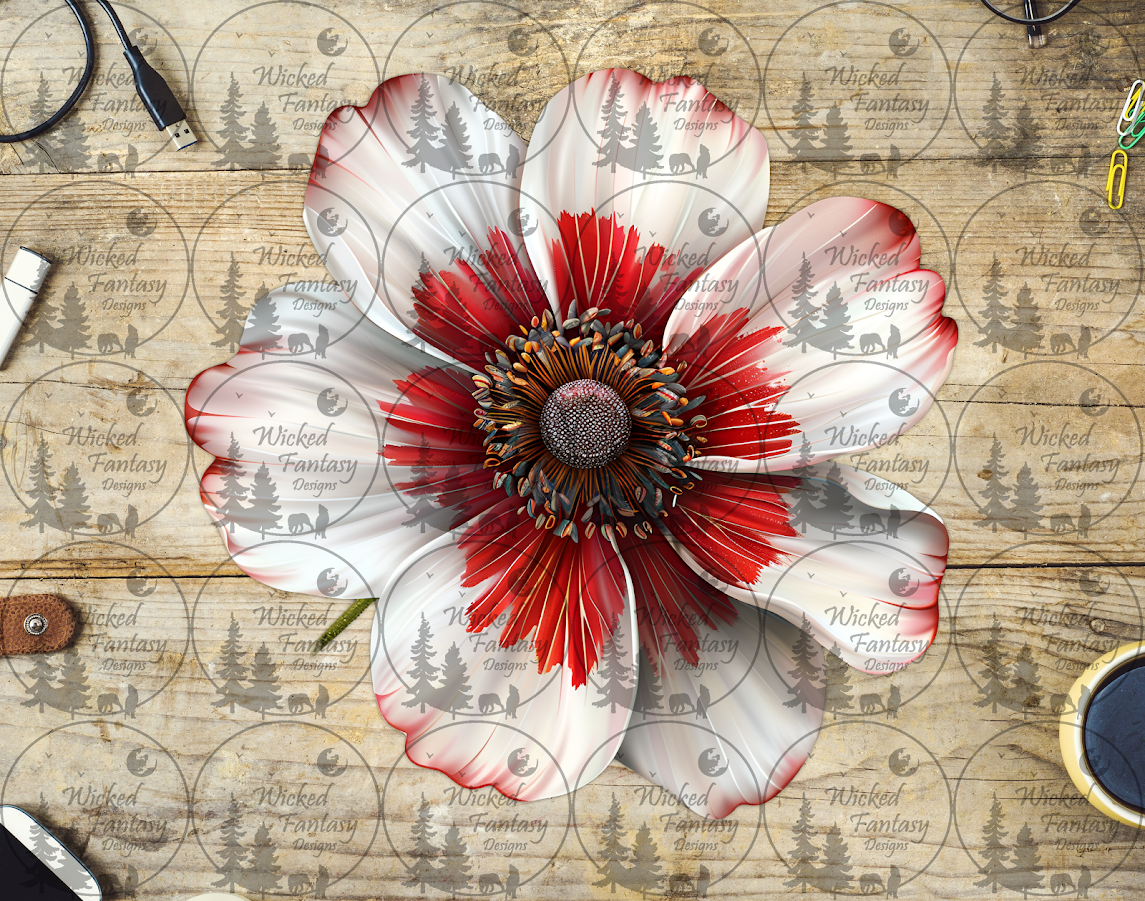 UVDTF White Flower with Red Center