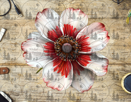 UVDTF White Flower with Red Center