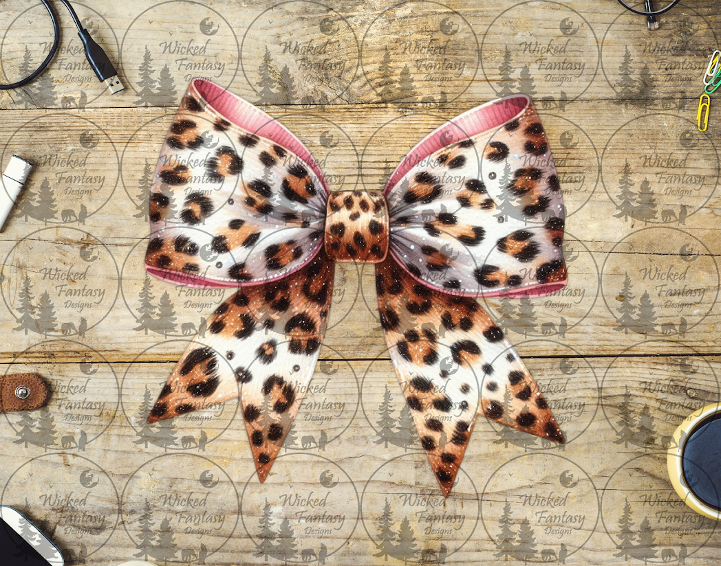 UVDTF Leopard Print Bow with Pink Inside