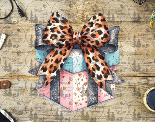 UVDTF Stack of Presents with Leopard Print Bow