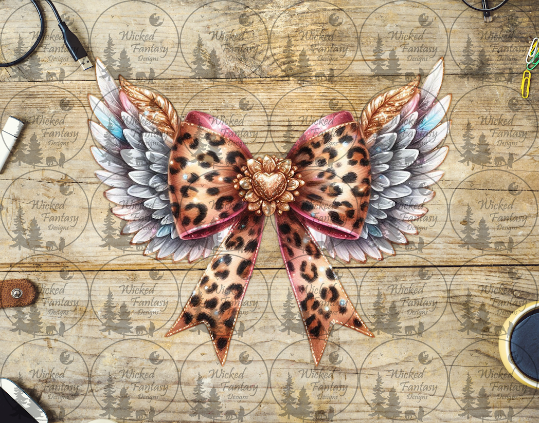 UVDTF Leopard Print Bow with Wings