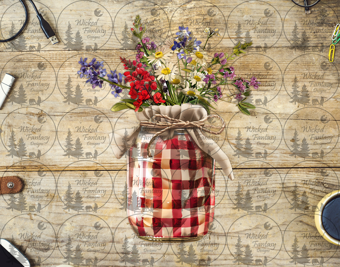 UVDTF Plaid Jar of Flowers