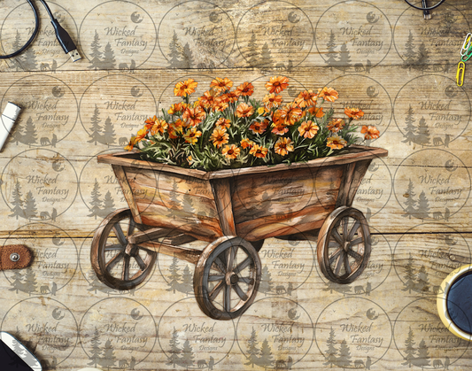 UVDTF Marigold in a Wooden Cart