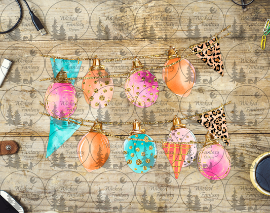 UVDTF Christmas Lights strands with Leopard Banners