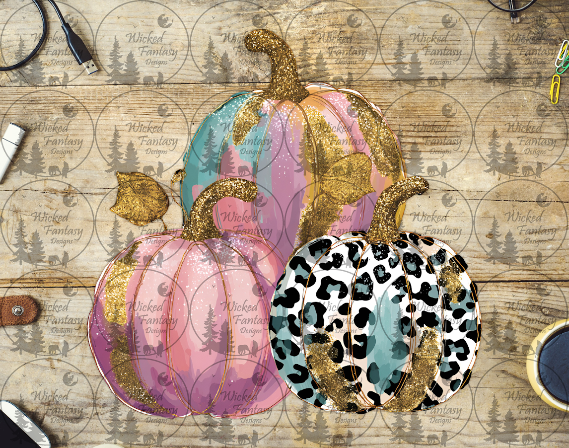 UVDTF Colorful Leopard Print Pink and Gold Pumpkins