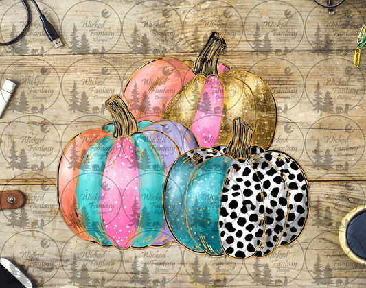 UVDTF Colorful Leopard Print and Gold Pumpkins