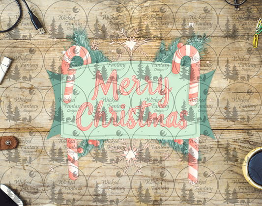 UVDTF Merry Christmas Sign with Candy Canes and Snow Flakes