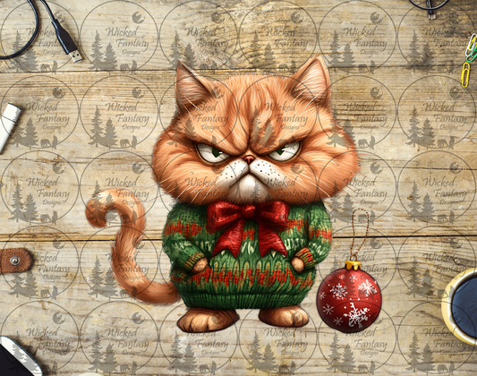 UVDTF Angry Cat with Ugly Sweater